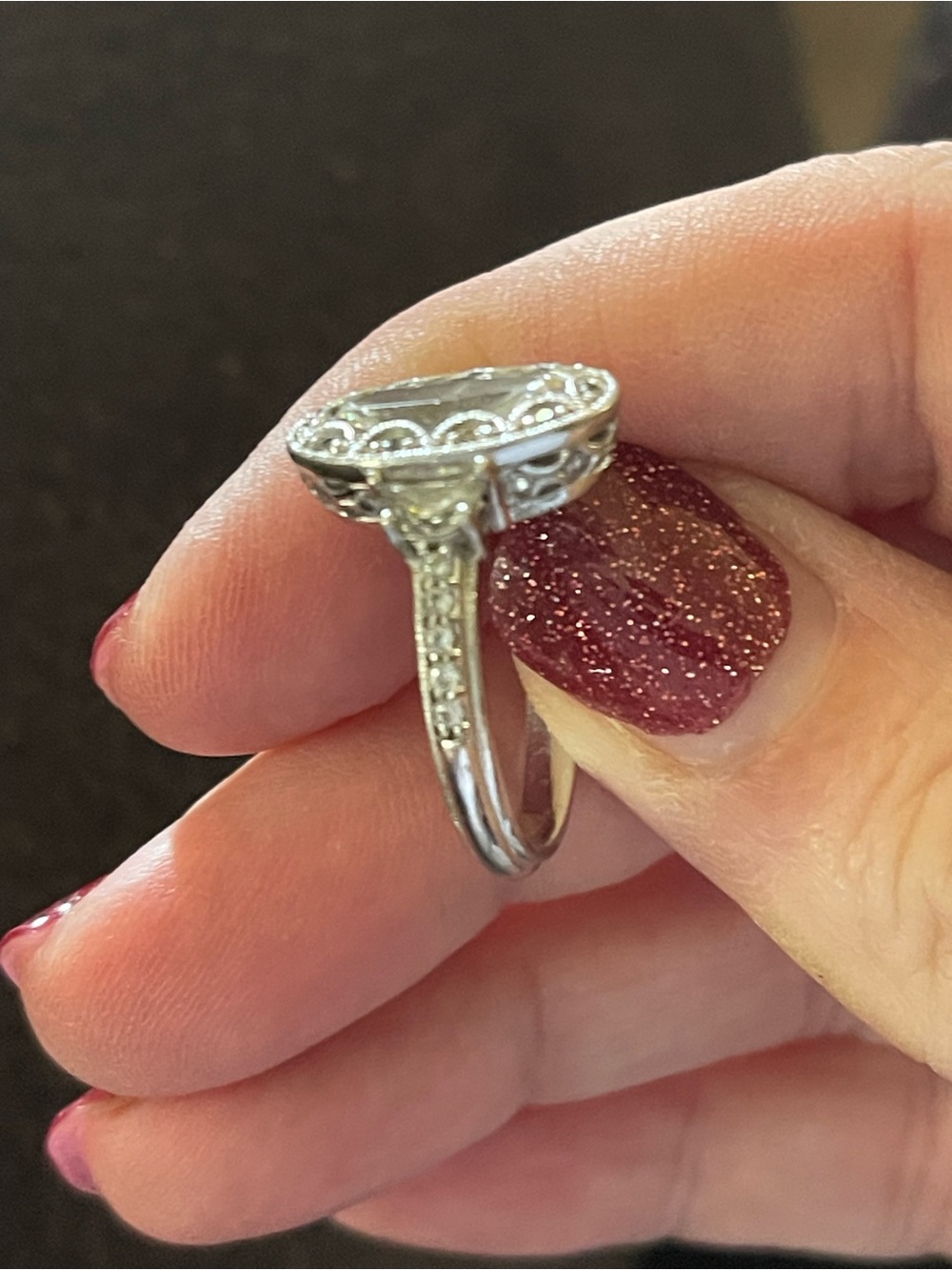 Tacori Vintage-Inspired Silver Marquise Crystal Ring - Clear - Picture 2 of 4